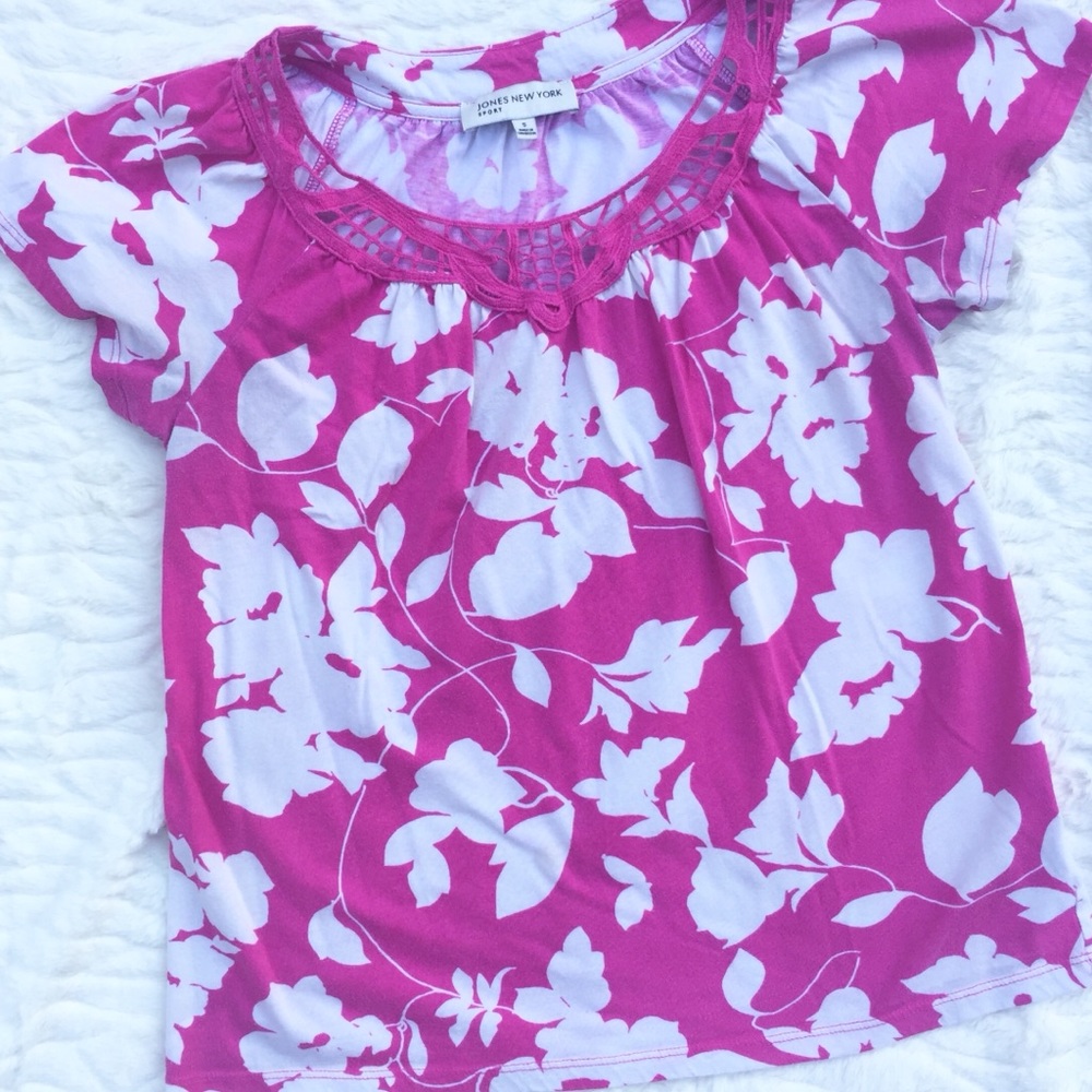 Hot Pink Jones New York Top With Lace Detail